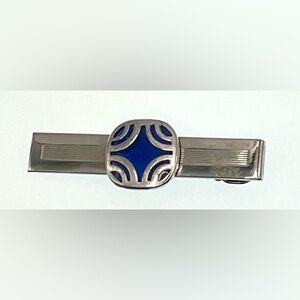 3 for $30 Vintage Signed Anson Silver Tone and Blue Lucite Tie Clip Bar